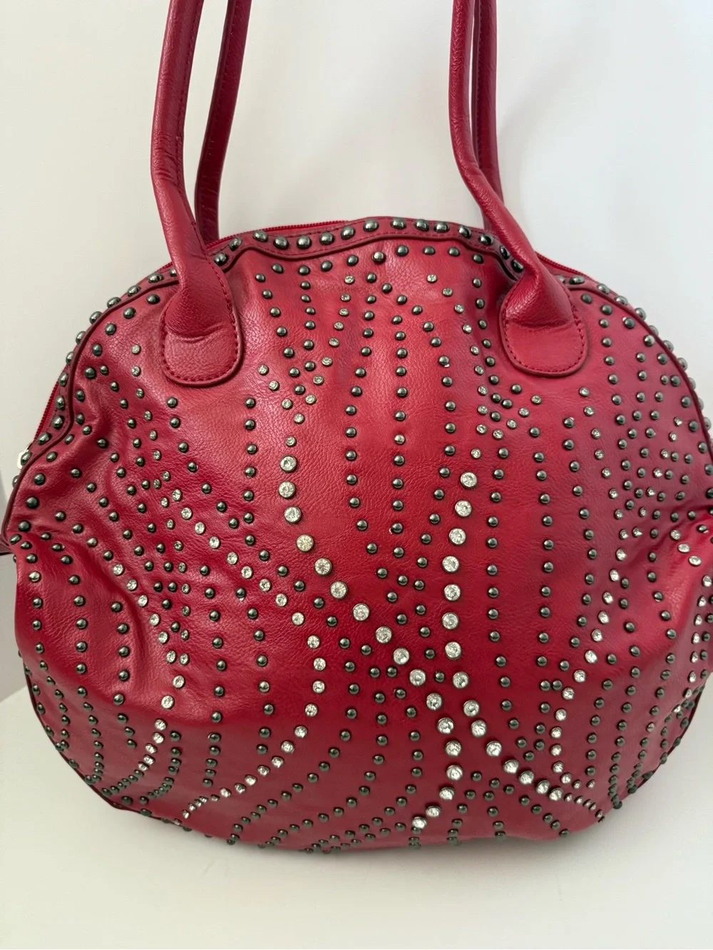Hananel Red Studded Rhinestone Large Purse Western Cowgirl Rodeo Y2K Bag